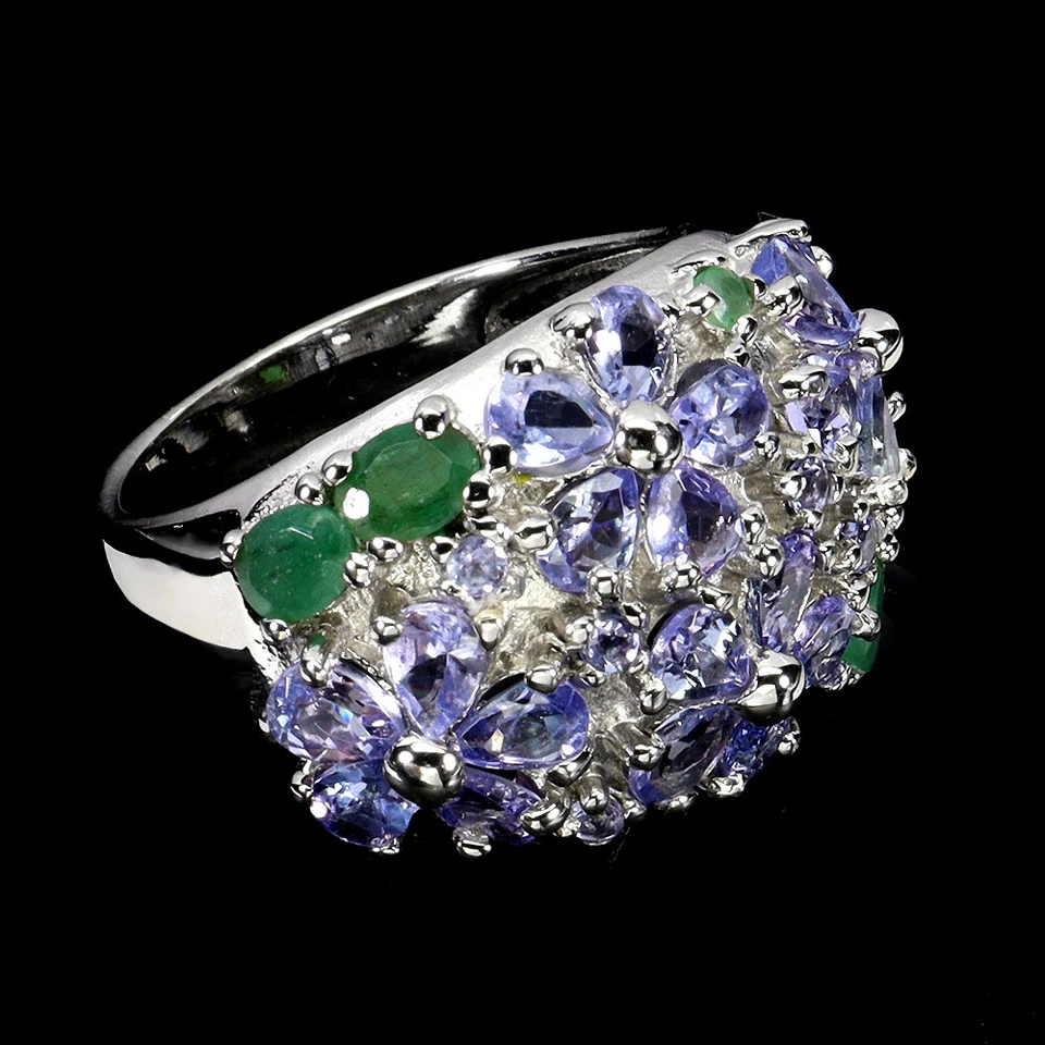 925 Sterling Silver Ring Pear Tanzanite Emerald Natural Gemstone Jewelry Size 7. - Image 3 of 4