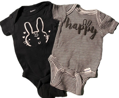 LOT of 2,Gerber ONESIES Short Sleeve PREEMIE Navy Blue Gray Stripe Happy Bunny