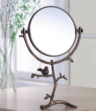 Brass Sparrow Table Mirror Bird On Branch Vanity Mirror Swivel ~ SPI Home 32295