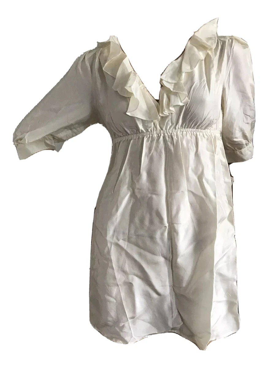 LIPSY CREAM 100 SILK SATIN BABY DOLL MINI DRESS UK 10 S BNWT RARE