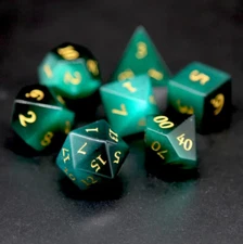 Green Cat's Eye Gemstone Dice Set Poly RPG DnD Dungeons Dragons AD&D d20
