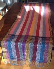 Striped Multi Color Scarf Table Runner Natural Fiber Fabric 75" X 21"