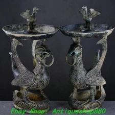19.6'' Old Chinese Bronze Ware Dynasty Rosefinch Candle Holder Candlestick Pair