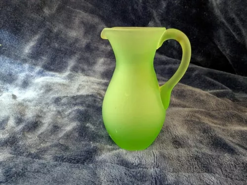 Vintage Light Green Frosted Satin Art Glass Pitcher 4 inches tall