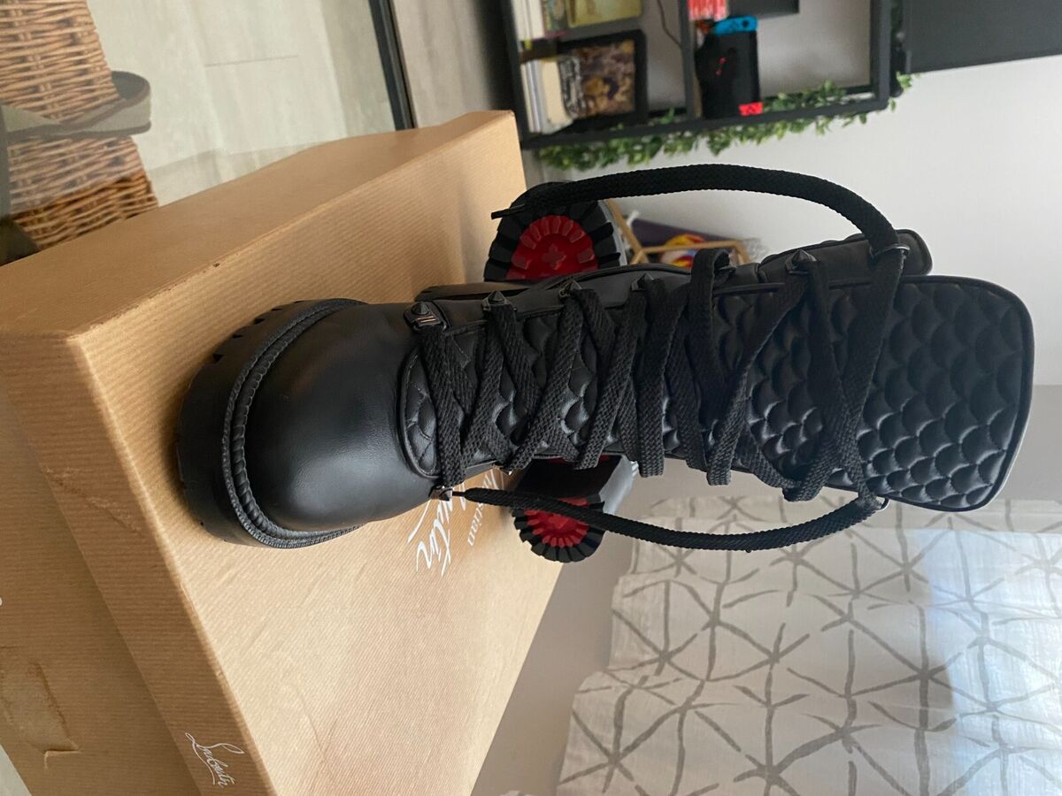 Christian Louboutin Mad 70 Spiked Quilted Leather Lace Up Christian Louboutin Mad 70 Spiked Quilted Leather Lace Up