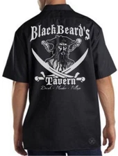 BLACK BEARD'S TAVERN Mechanics Work Shirt Pirate Bar Drink Pillage Plunder