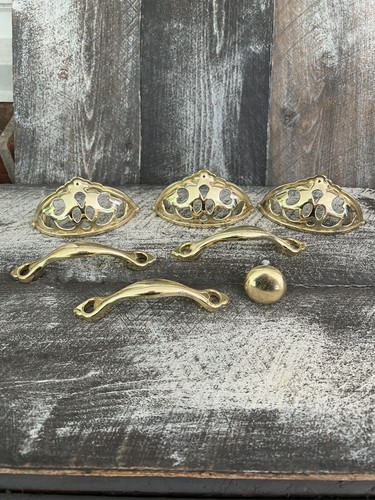 7 VINTAGE ORNATE BRASS DOOR DRESSER PULLS HANDLES KBC BRASS Knob - 第 1/6 張圖片