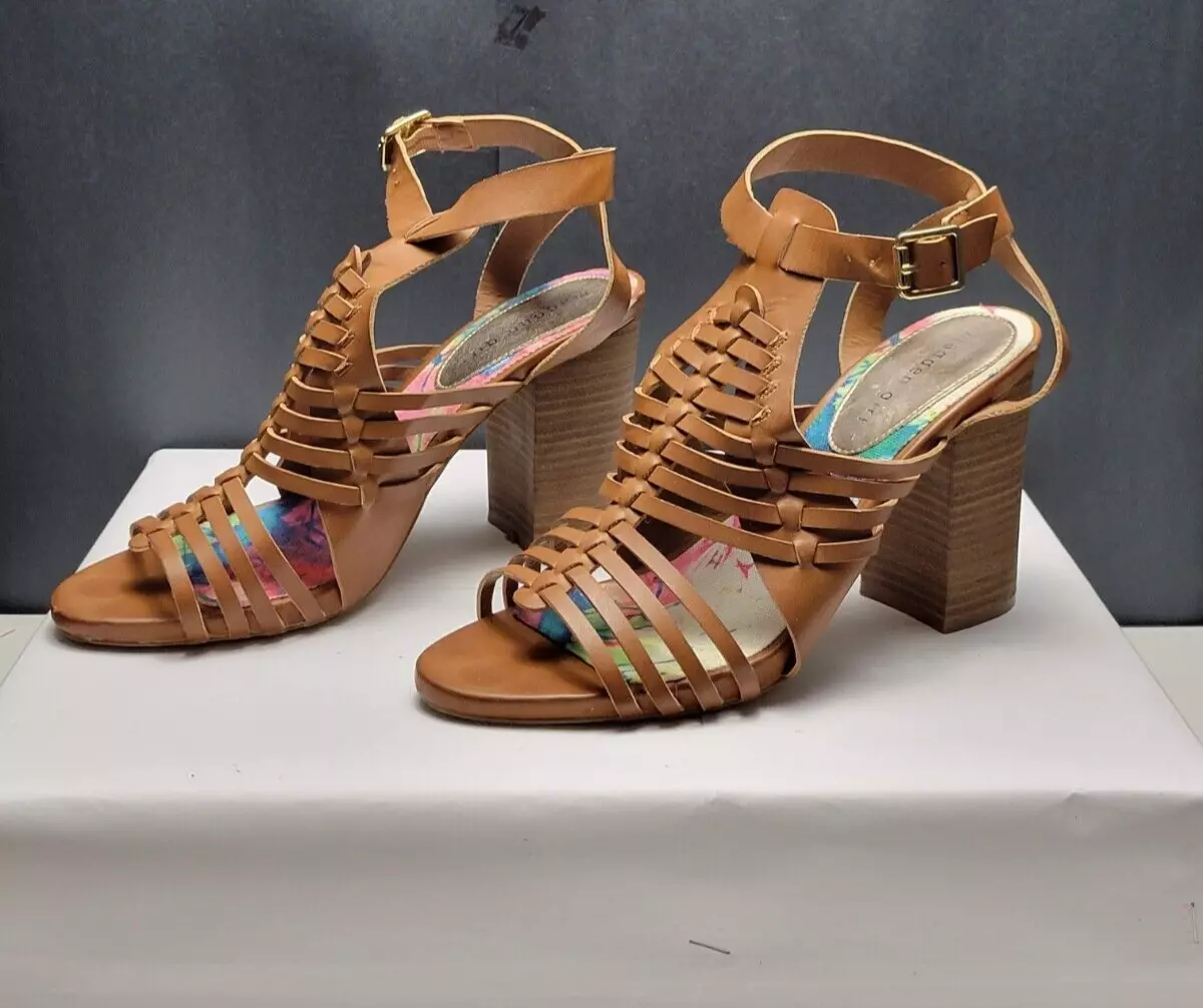Madden Girl Womens Brown Block Heel Remie Cage Cognac Sandals Size 9
