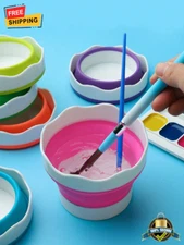 1 pc Foldable Silicone Art Brush Holder & Wash Bucket for Cleaning & Rinsing