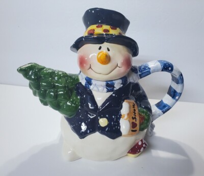 Vintage 2000 HEARTFELT KITCHEN CREATIONS Ceramic Snowman Teapot Young s Snow