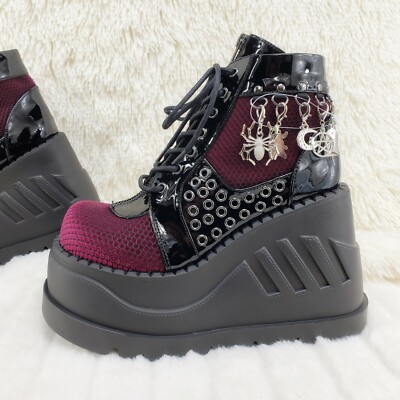 DEMONIA デモニア 厚底スニーカー STOMP-18 / RED Stomp 18 Goth Punk Rock Charm Pendant Platform Wedge Ankle Boots