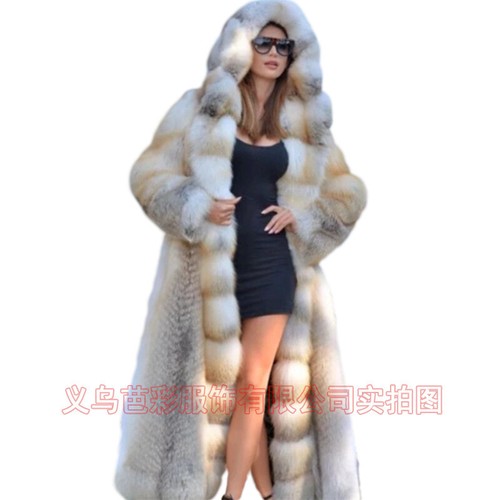 European And American Fall Winter Men Long Imitation Fur Coat Popular Men's Imitation Fox Fur Warm Coat