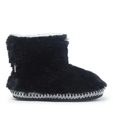 Dearfoams Big Girls Df Soft Fluffy Furry Bootie Slipper Memory Foam, Black