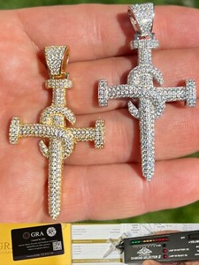 Authentic MOISSANITE Silver Gold Plated Hip Hop Nail Cross Pendant Pass Diamond Tester