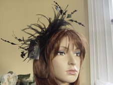 STUNNING JENDI BLACK JEWELLED FASCINATOR WITH FEATHERS
