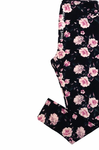 Lularoe LEGGINGS Black With Pink Rose 
