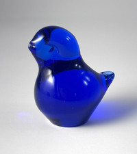 Miniature Cobalt Glass Bluebird Made in Sweden 1-3/8" Tall