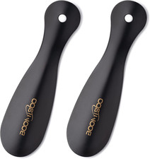 2 Pack Metal Shoe Horns - Durable 7.5 Inch Shoe Helper with Ergonomic Handle, Tr