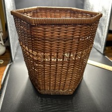 Vintage Hexagon Wicker Boho Style Trash Can W...