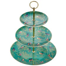 Sara Miller Cake Stand Chelsea Collection Green Birds 3 Tier from Portmeirion