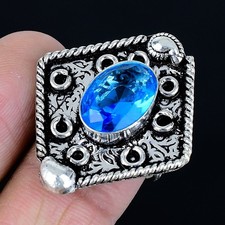 Winsome Swiss Blue Topaz Gemstone 925 Sterling Silver Jewelry Ring Size 8