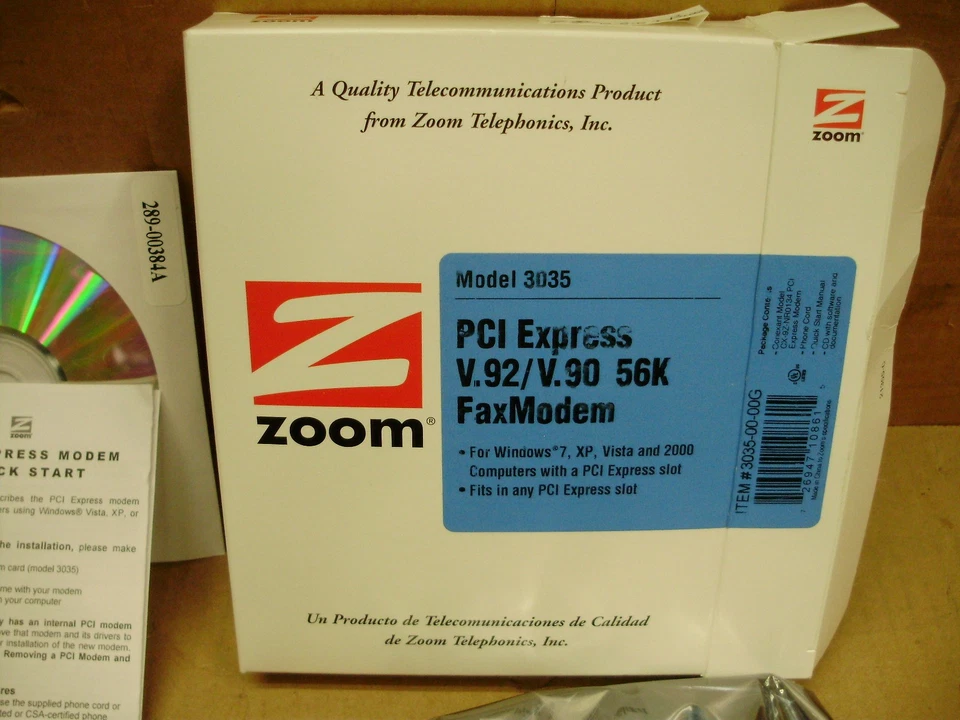 Zoom PCI Express V.92/V.90 56K Fax Modem Card, 3035-00-00G, Windows 7 Vista 2000 - Image 3 of 4