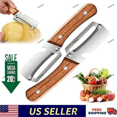 2PCS Stainless Steel Peeler with Wooden Handle   Fruit & Vegetable Slicer-NEW
