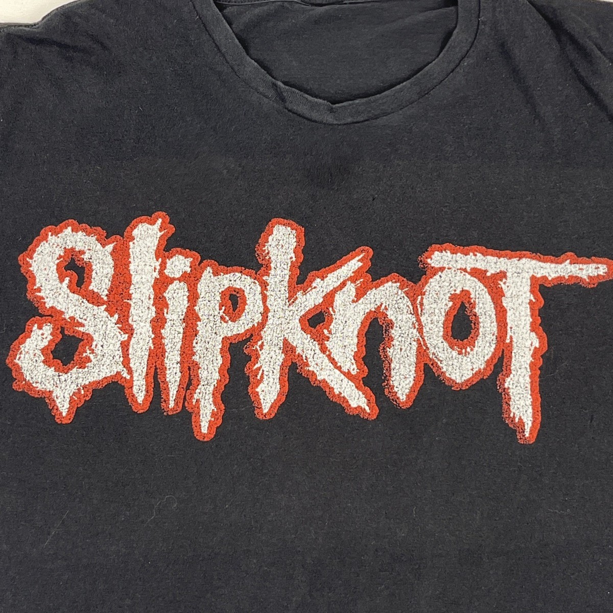 Slipknot Band T-Shirt Size? Black Spell Out Look Logo Heavy Rock 