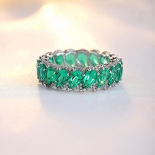 Green Pear Cut Simulated CZ Full Eternity 925 Sterling Silver Bridal Wear Ring