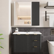 30 Inch Bathroom Vanity with Sink and Medicine Cabinet Mirror with LED Light