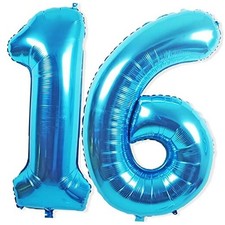 16 Balloon Number, 40 Inch Blue Foil Balloons Giant Jumbo Helium Blue Number 16