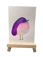 ACEO Original Painting, Bird Impressionism Watercolor Art, Cute Animal Abstract