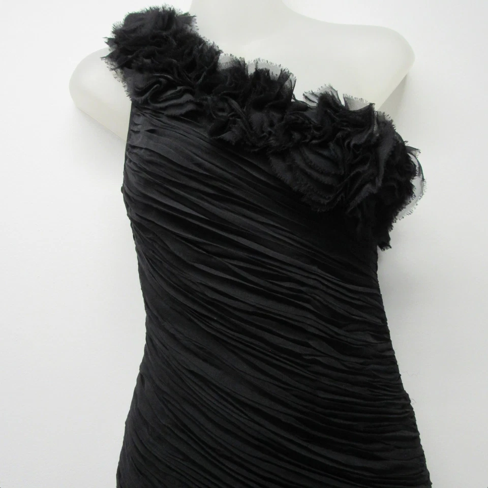 Vestido Calvin Klein 100% Seda Negro Un Hombro Bodycon Acanalado 2 Cóctel Fiesta Foto 2 de 4