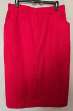Vintage 1980s High-Waisted Red Wool Straight Skirt Sz 6-8 Classic Prepy Academia