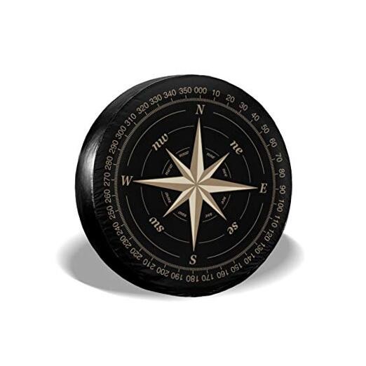 Compass Rose Black UV-Resistant Spare Tire Cover for 15