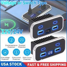 4-Port 12V-24V Dual Type C & USB A Car Fast Charger Power Socket Outlet Cars RV