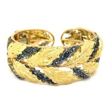 Buccellati 18k Tri-Colore Oro Fronzuto Design Bracciale W/Circular-Cut Zaffiri