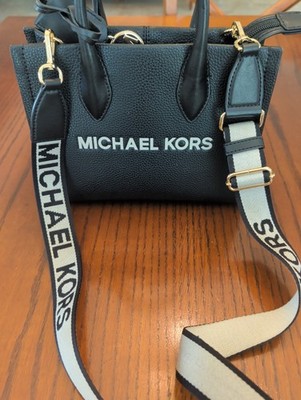 Michael Kors Mirella Medium Shopper Tote Black Pebbled Leather Crossbody Bag