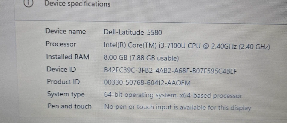 Dell Latitude 5580 · i3-7100U · 8GB · 256GB, photo 4 of 5