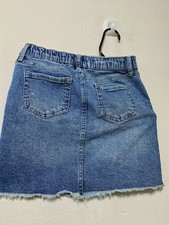 Cat  Jack Girls Denim Mini Skirt L 10/12 Blue Distressed Frayed Hem Pockets