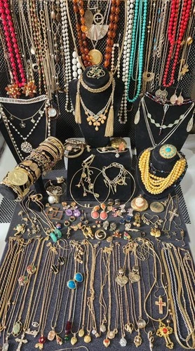 Huge Estate Jewelry Lot -Gold tone Etruscan Revival Costume-7+lbs*Signed