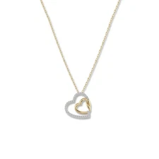 10K Gold Double Heart Pendant Necklace 0.16 Natural Diamonds Chain Necklace