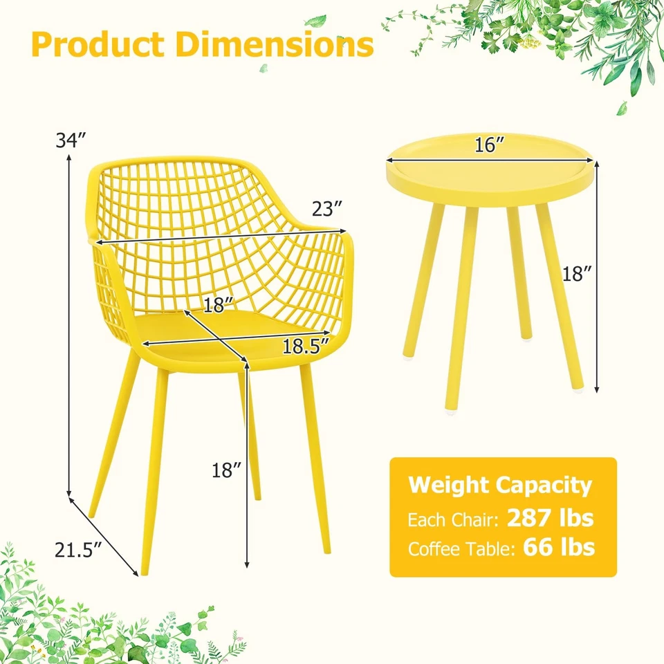 Juego de muebles de patio de 3 piezas, juego de 2 mesas y sillas de bistró de exterior, PP mar... Foto 4 de 4