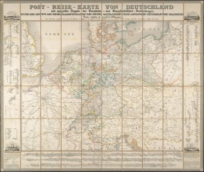 1843 Large (38.5 x 45.5 in) Folding of Germany Post-Reise-Karte von Deutschland