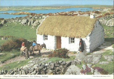 Vintage John Hinde Postkarte Reetdachhaus Connemara Co Galway Irland