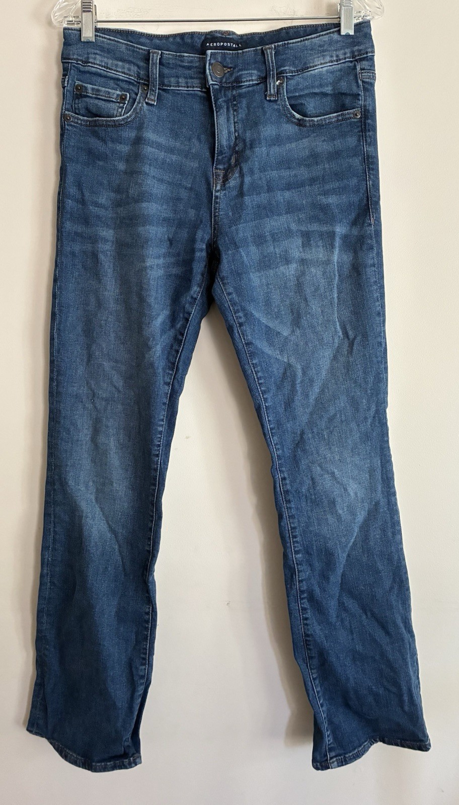 Aeropostale Women's Stretch Cotton Mid Rise Boot Denim Jeans Dark Wash Blue 10R