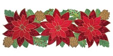 Holiday Christmas Table Runner, Embroidered Velvet Cutwork Poinsettia Red Tab...