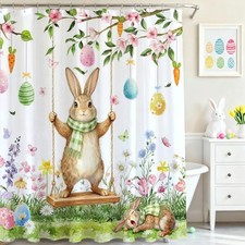 Easter Bunny Shower Curtain Easter Eggs Spring Floral Bathroom Shower Curtain