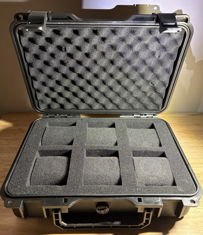 Six 6 Slot Watch Hard Case — Watch Box — Travel Case — Pelican-Type — Black