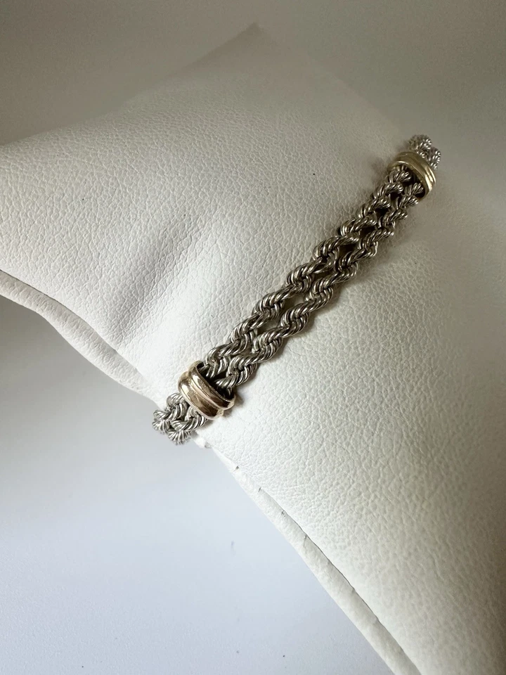 Vintage Sterling Silver Solid 14k Gold Rope Chain Bracelet 7” - Image 2 of 4